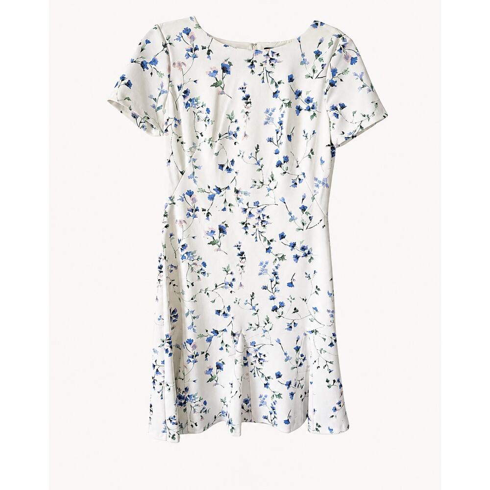 Lauren Ralph Lauren Dress Women’s Size 4 Blue Floral Fit Flare Lined Preppy Chic